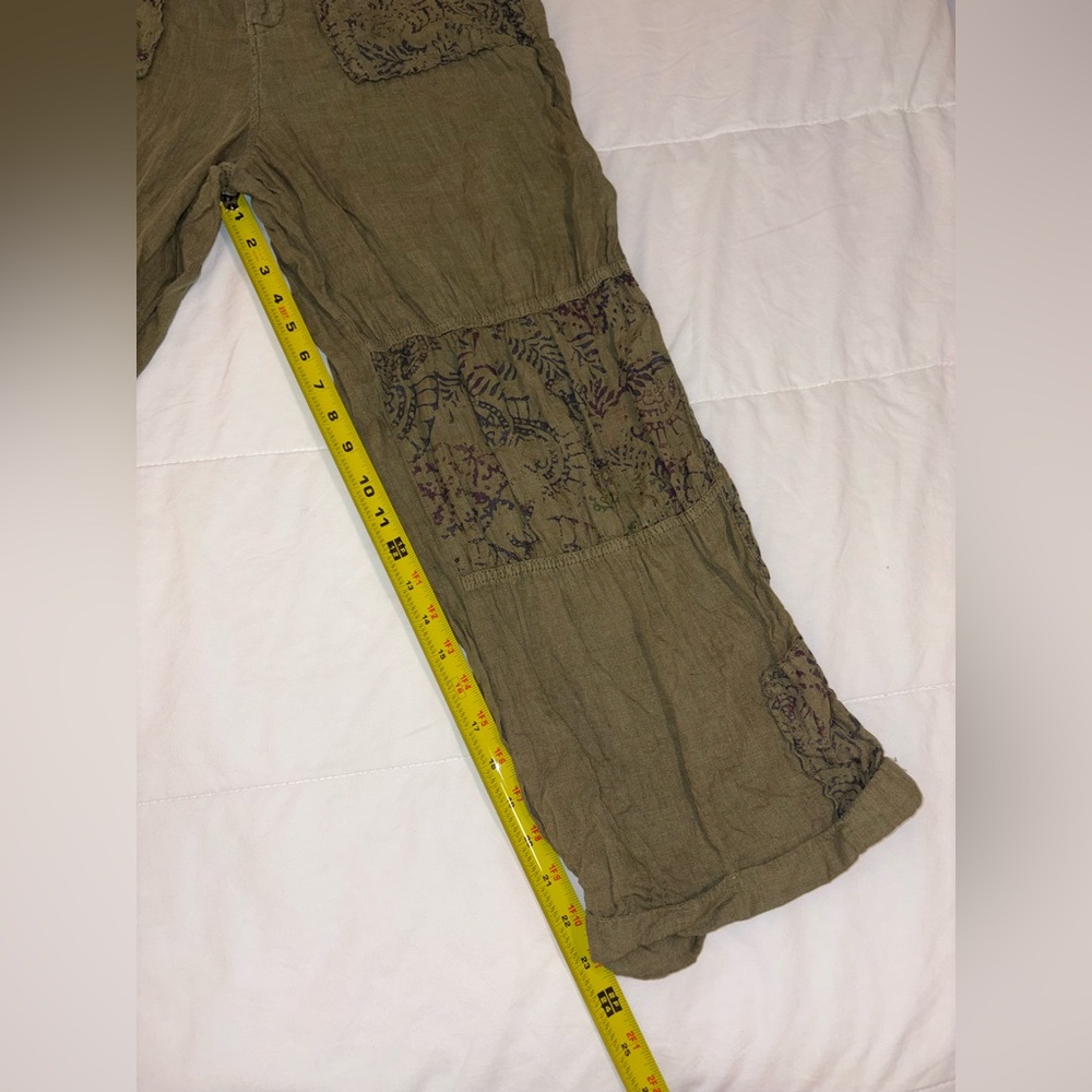 Free People Issa Cargo Pants Linen in Olive Green Bohemian Pattern - Size US 12 - Picture 4 of 16